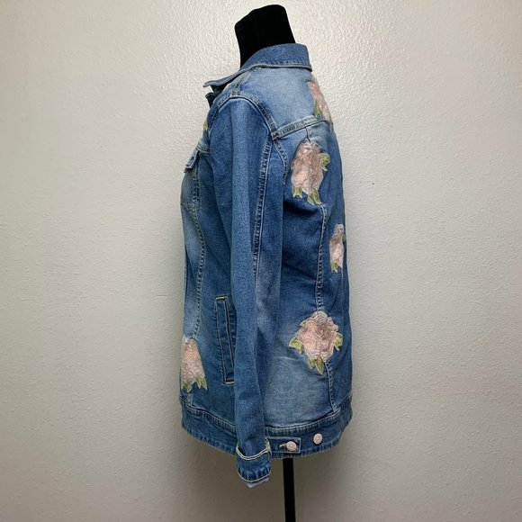 Lularoe Jaxon Embroidered Rose Denim Jacket - Picture 4 of 8
